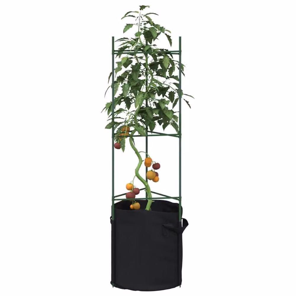 Berkfield Home Tomato Cages with Plant Bags, 4 Piece Set in Green Steel and Plastic, Height: 116 cm – 2