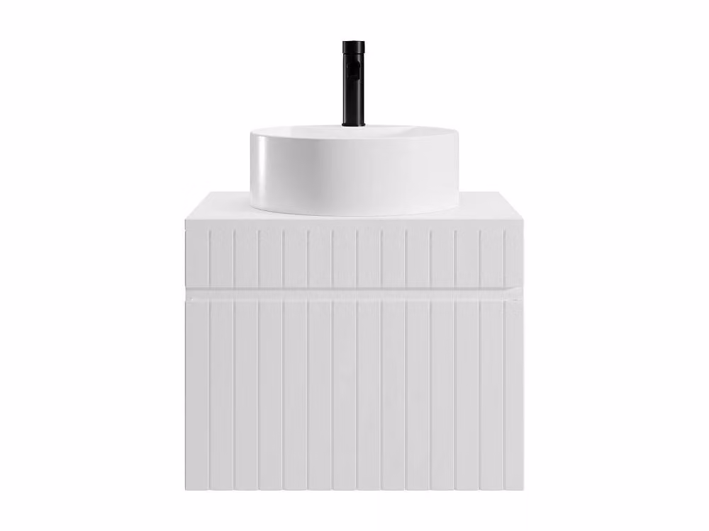Vente-unique Suspended White Striated Bathroom Cabinet with Pink Ceramic Round Basin W/D/H: 60 x 46 x 46 cm – 2