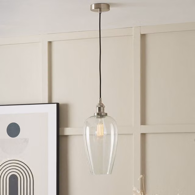 Pacific Lifestyle Classic Glass Pendant Ceiling Light with Metal Chain in Transparent, Silver or Black