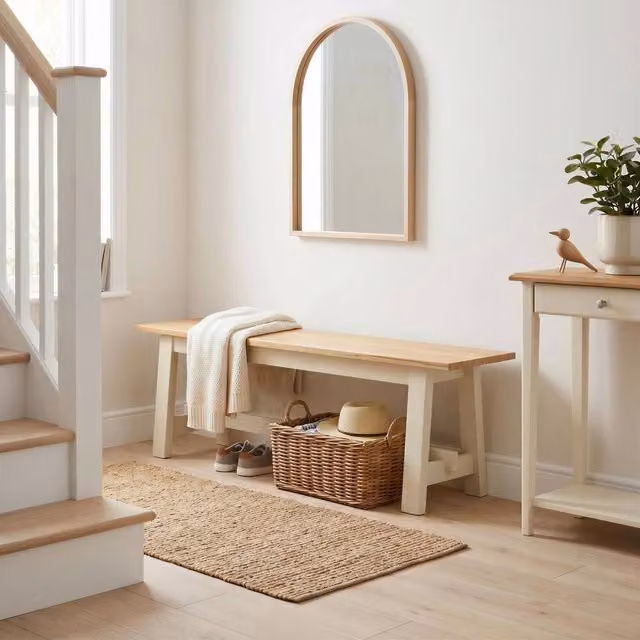 FurnitureboxUK Blakeney Oak and Beige Solid Wood Dining Bench – 1
