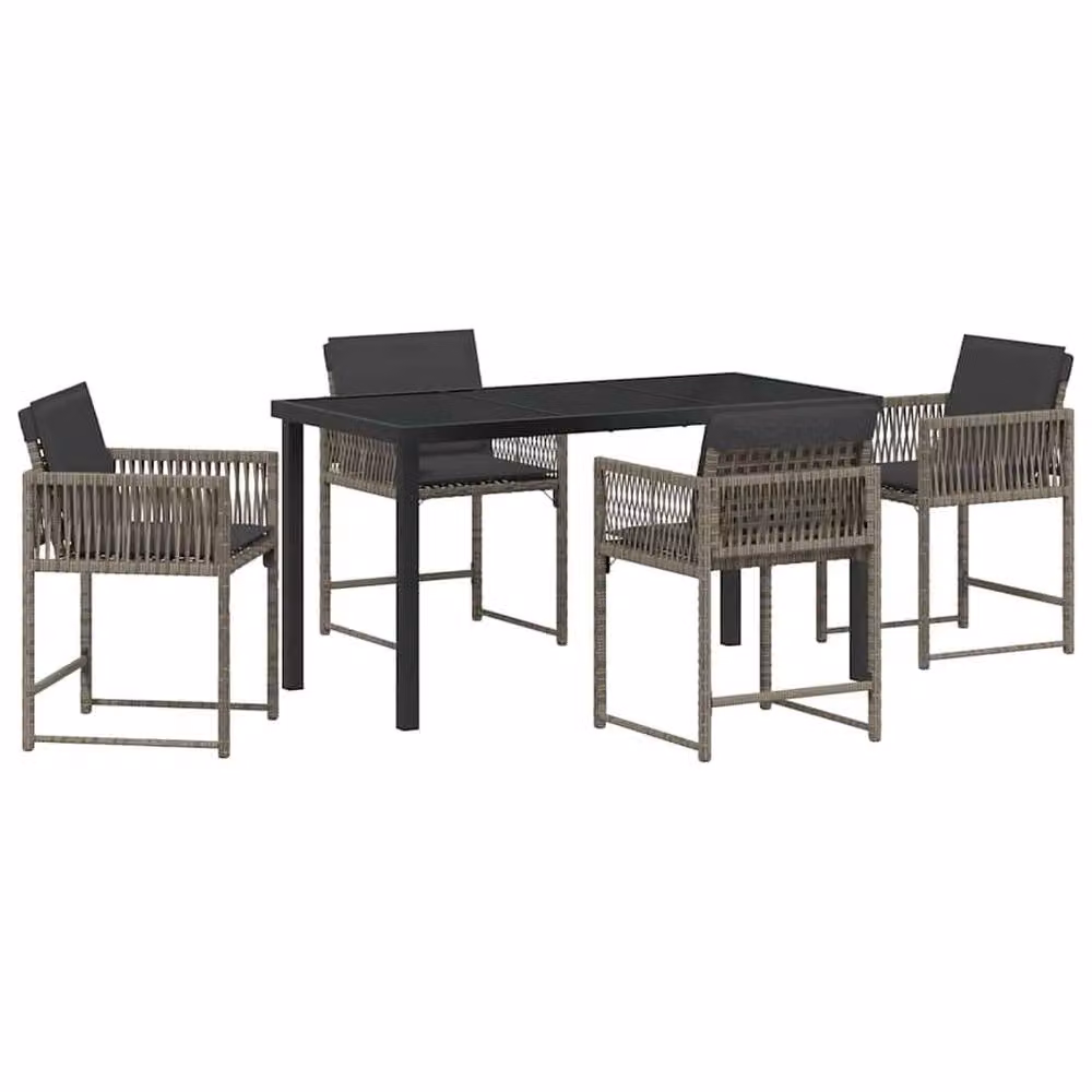 Berkfield Home 5 Piece Grey Poly Rattan Garden Dining Set with Glass Top – 2