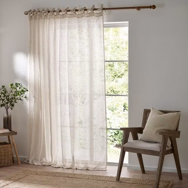Make It A Home Nimbus Sheer Tie Top Curtain Panel in Beige/Yellow, Width: 140 cm