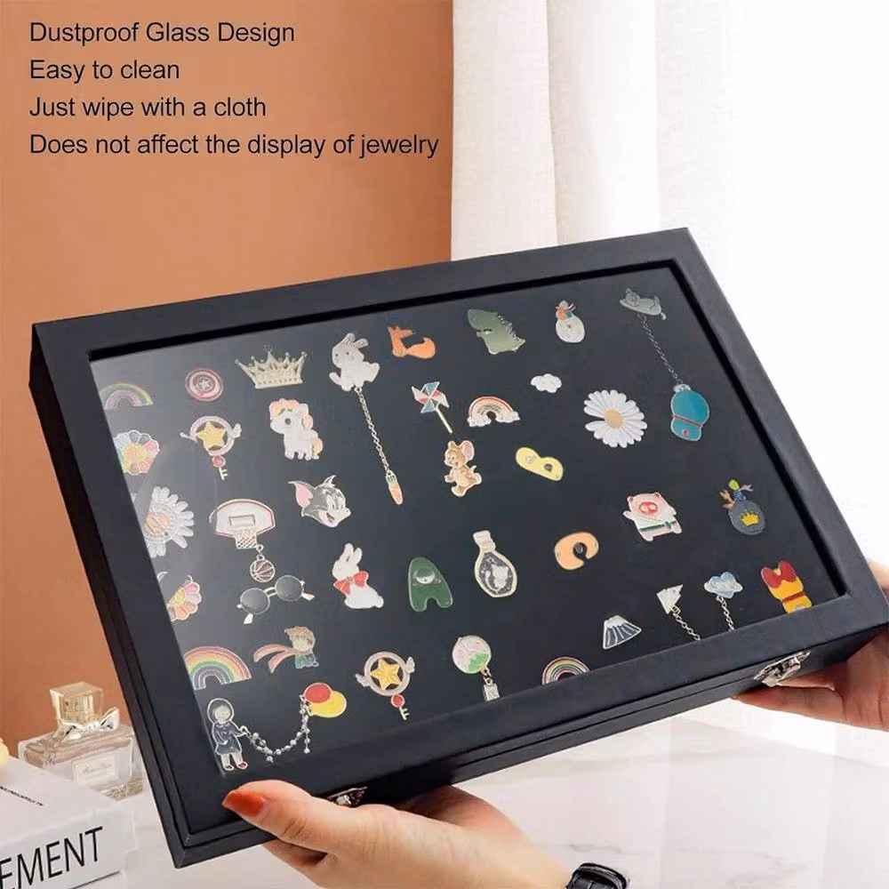 Ventryn Black Pin Display Case Shadow Box for Badge and Medal Storage with Glass and Metal Lid, W: 35 cm, H: 24 cm – 4