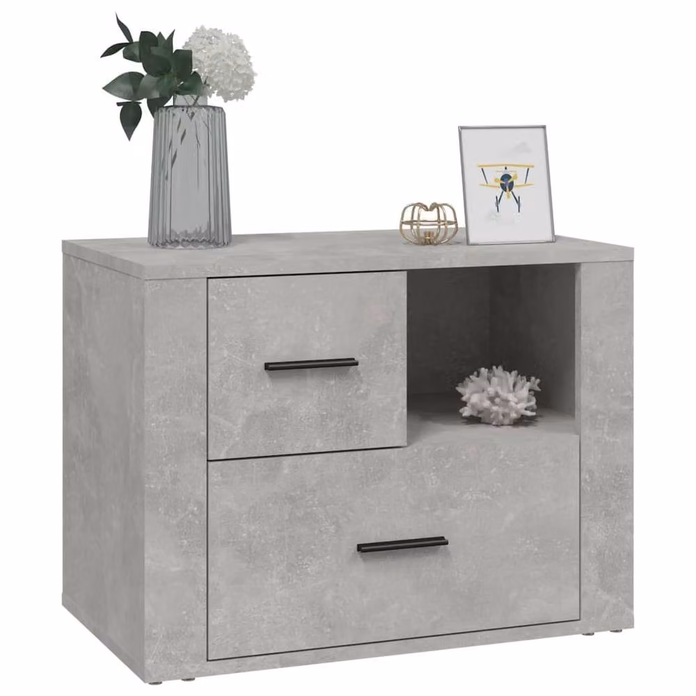 Berkfield Home Bedside Cabinet in Concrete Grey, W: 60 cm, D: 36 cm, H: 45 cm – 2