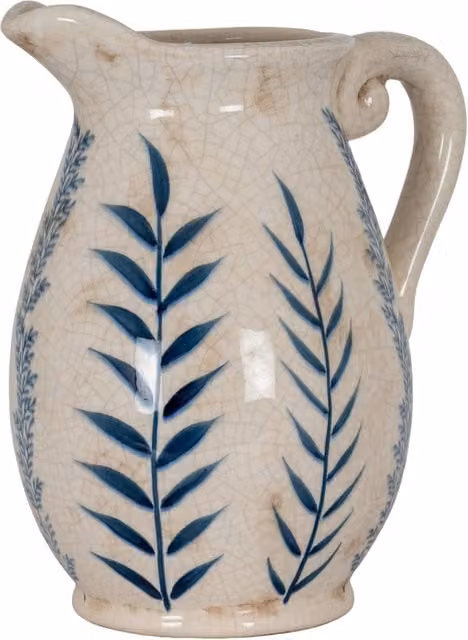 KDMK Blue Floral Ceramic Olpe Jug Vase with Vintage Design