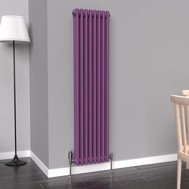 Lux Heat Vertical Coloured Column Radiator in Pretty Plum Purple Steel, H: 150 cm x W: 38 cm x D: 11 cm