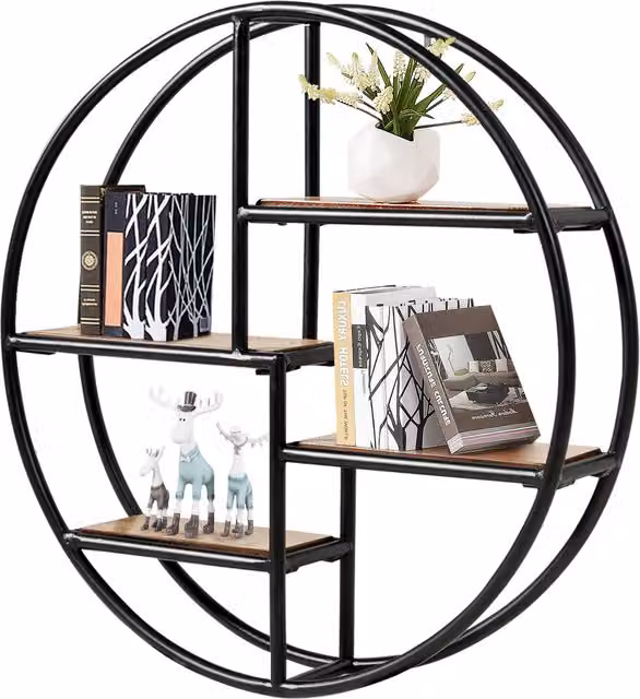 Costway Modern Circular Wall-Mounted Metal Shelves in Black