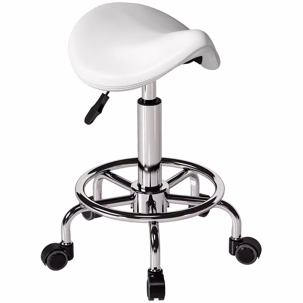 STILVORA White Saddle Stool with Adjustable Height and Castors – 3