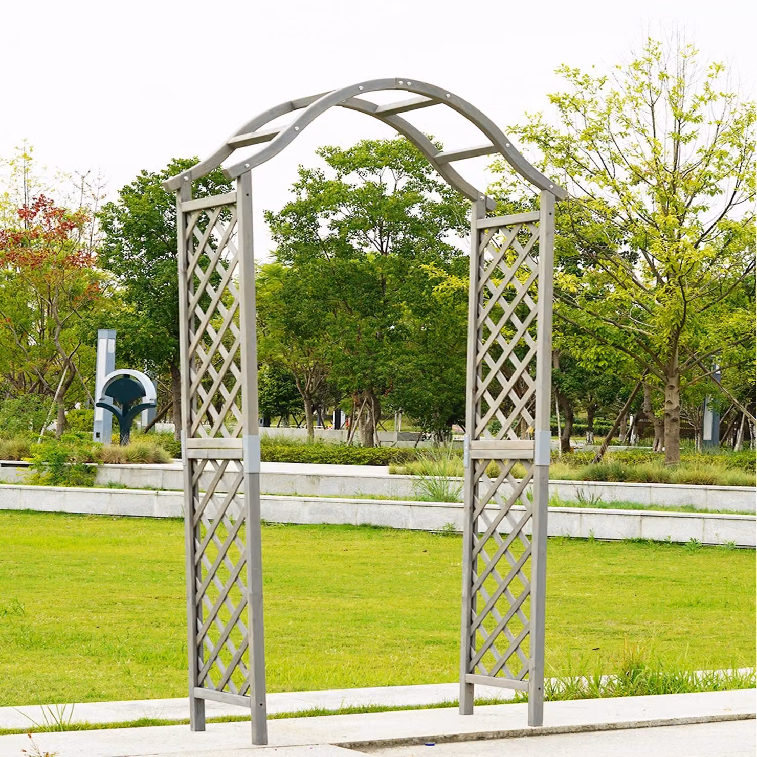 Gr8 Garden Curved Wooden Garden Archway with Trellis for Climbing Plants, Grey, H: 221 x W: 113 x D: 40 cm – 2