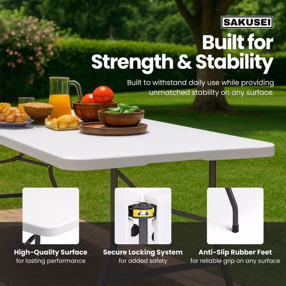 VOGREX White Folding Trestle Table for Parties and Picnics W/D/H: 180 x 70 x 74 cm – 3