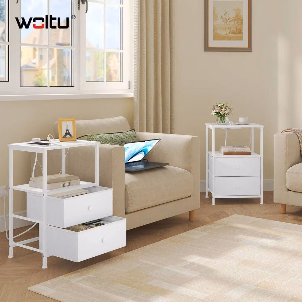 SPETLEK Set of 2 White Wooden Bedside Table Cabinets with Integrated Lighting – 2