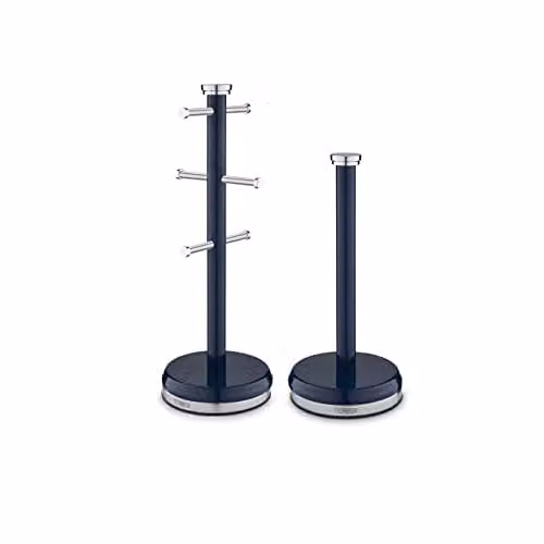 Tower Belle Freestanding Mug Tree and Towel Pole Set in Stainless Steel, Blue