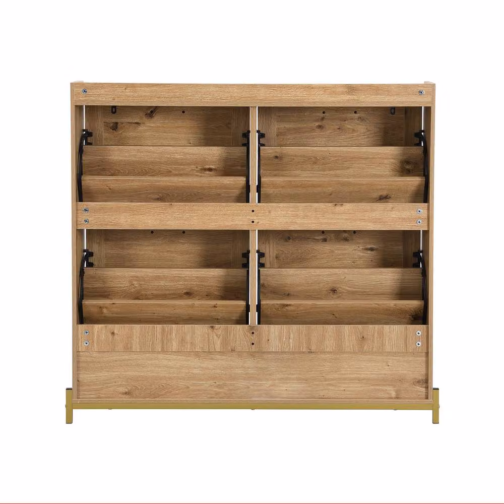 Merax Scandinavian Style Rattan Hallway Shoe Cabinet with 4 Tilt-Out Doors in Sand/Beige/Brown – 4