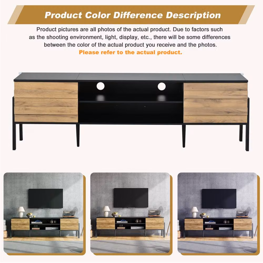 Merax Modern Black Low TV Stand with Soft-Close Cabinets, W: 175 cm, D: 53 cm, H: 53 cm – 5