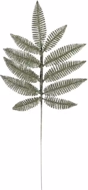 KDMD Green Glitter Fern Leaf Stem, 10 Pack