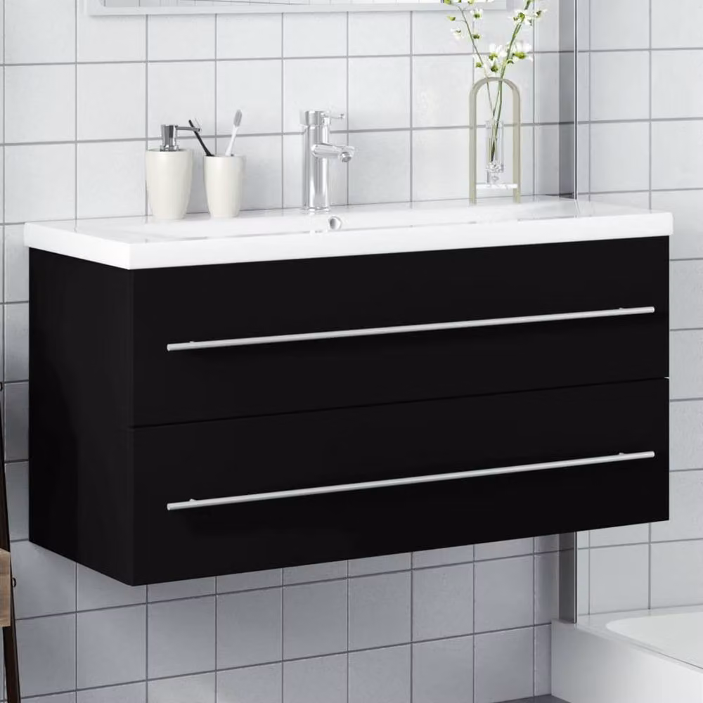 Berkfield Home Modern Matt Black Bathroom Sink Cabinet with Built-in Basin – 2