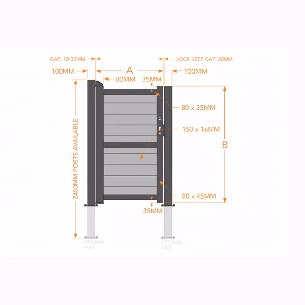 Ready Made Grey Pedestrian Swing Gate with Horizontal Solid Infill and Flat Top, W: 90 cm, H: 180 cm – 2