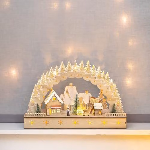 The Christmas Workshop Hand Crafted Wooden Christmas Village Scene with Warm White LEDs, White – 4