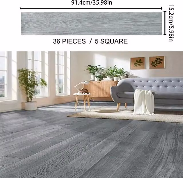 NESTLUNE Grey Wood Effect Self Adhesive Vinyl Floor Plank Tiles, 36 Pack, W: 52 cm, L: 1000 cm