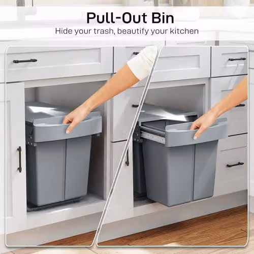 HOMCOM Grey Pull Out Kitchen Under Sink Bin with Soft-Close Mechanism and Removable Inner Bucket, 40L – 4