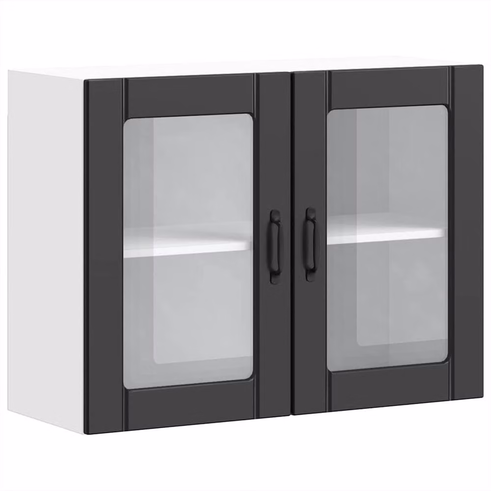 Berkfield Home Lucca Black Wall Mounted Kitchen Cabinet with Glass Doors and Internal Shelves, W/D/H: 60.0 x 25.0 x 80.0 cm – 2