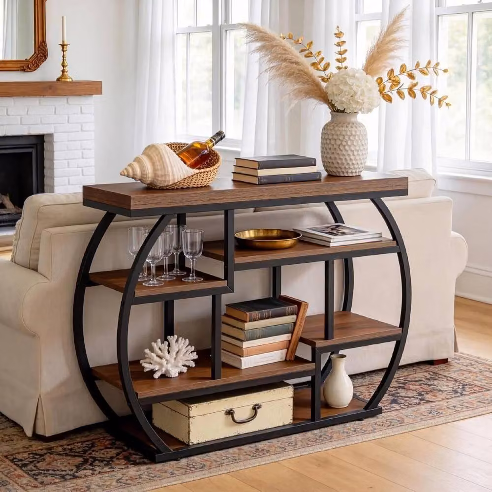 VOGREX Industrial Console Table in Brown, Narrow Entryway and Sofa Table – 3