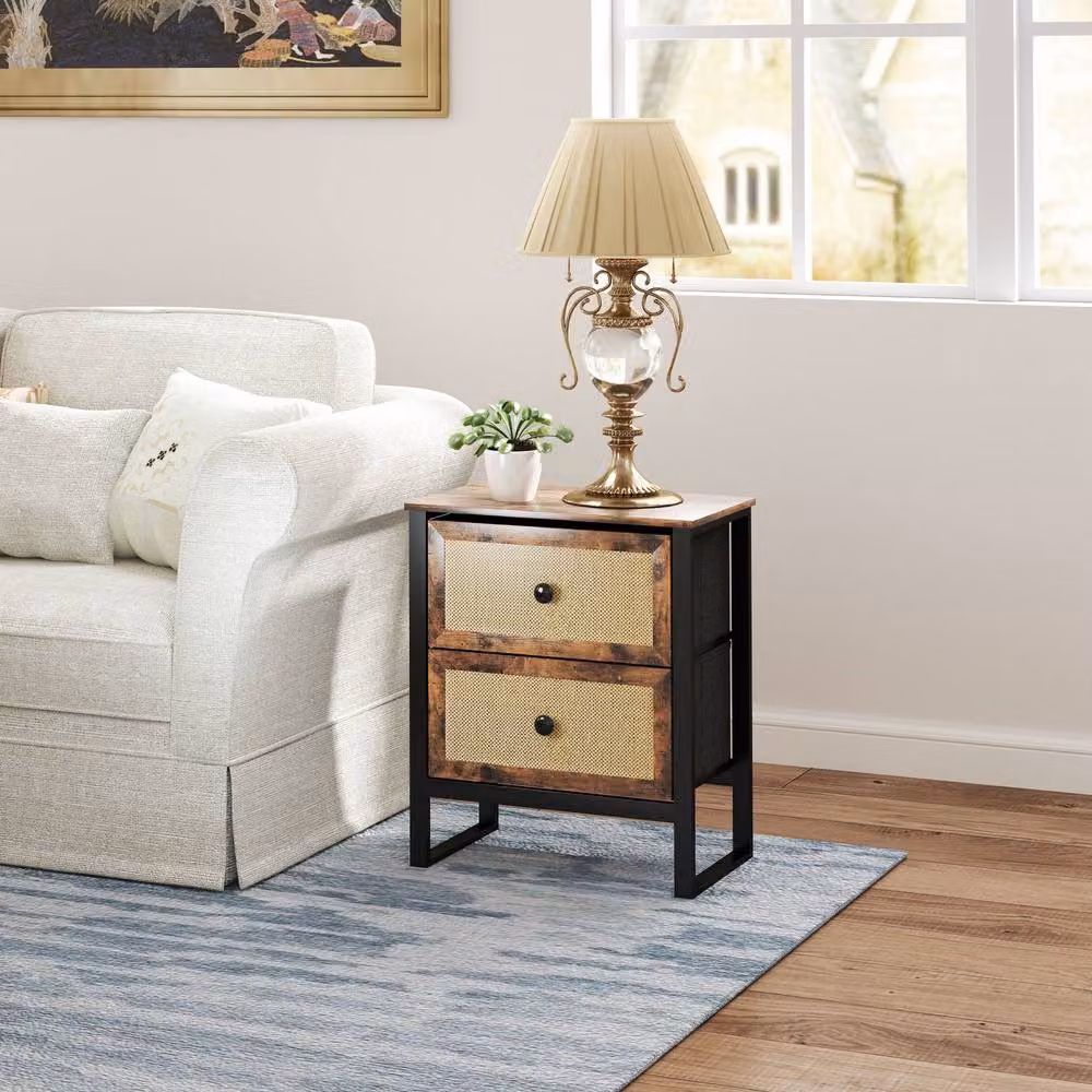 STILVORA Industrial Bedside Table with 2 Drawers in Brown and Metal – 2