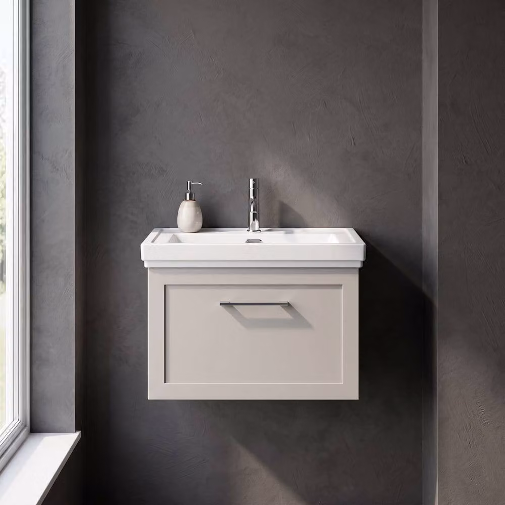 Balterley Stonnall Wall Mounted 1 Drawer Vanity and Fireclay Basin in Pebble Grey, Width: 60 cm – 2