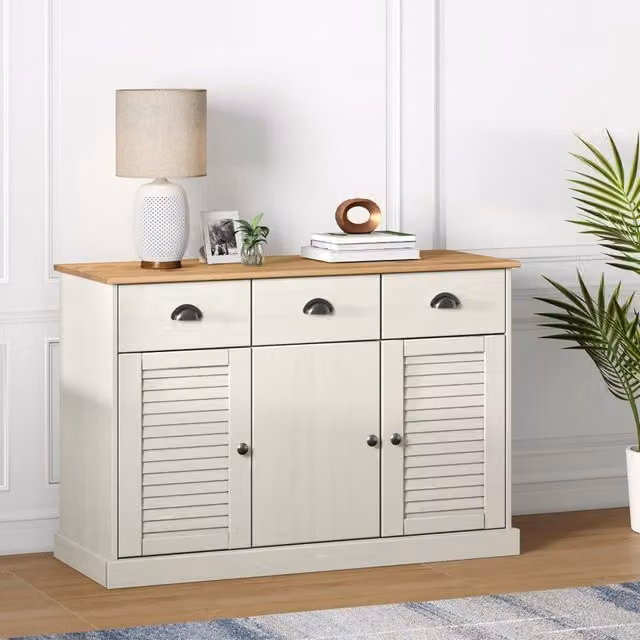Berkfield Home VIGO Sideboard with Drawers in White Solid Pine Wood, W/D/H: 113 x 40 x 75 cm