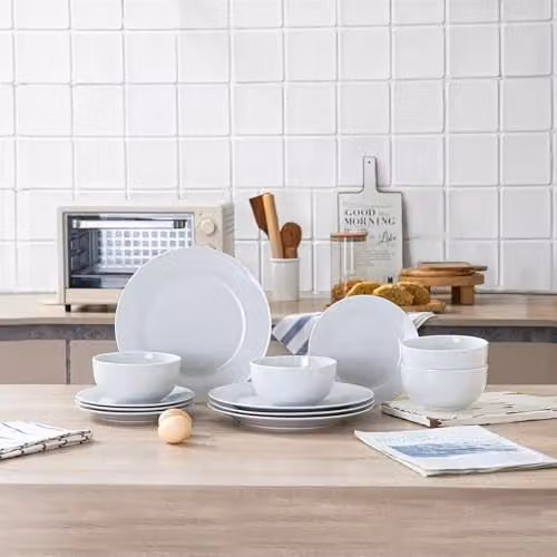Simpa Timeless 12-Piece White Porcelain Dinner Set