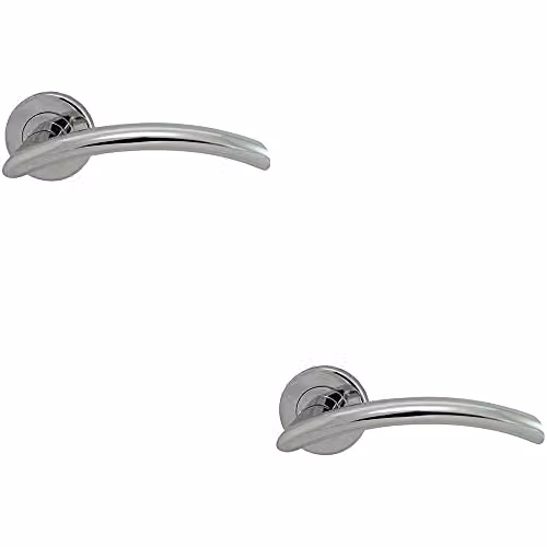 Loops Pair of Oval Arched Bar Door Handles with Concealed Fix Round Rose in Polished Chrome