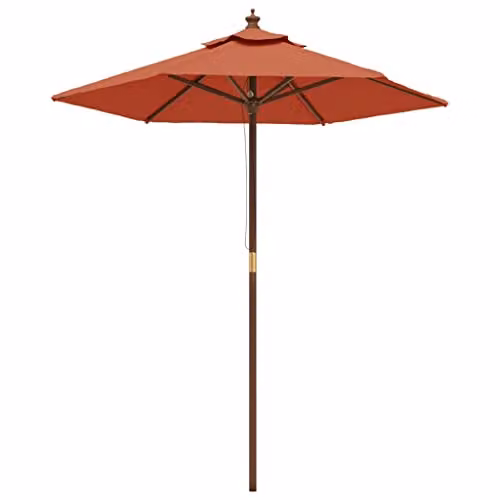 vidaXL Garden Parasol with Wooden Pole and Polyester Canopy in Terracotta, W: 196 cm, D: 231 cm – 1
