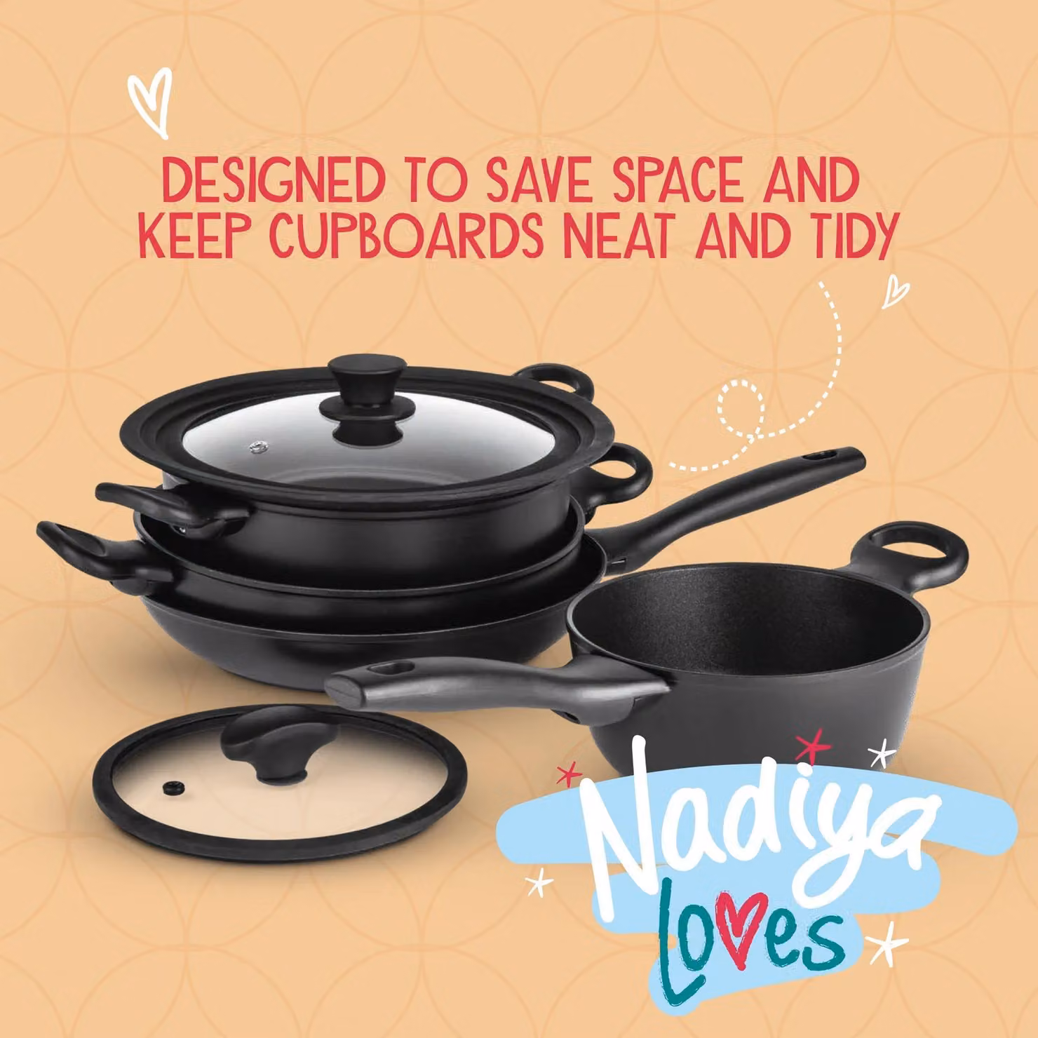 Prestige Nadiya Hussain Stackable Non Stick Cookware Set of 4 in Black and Gold – 2