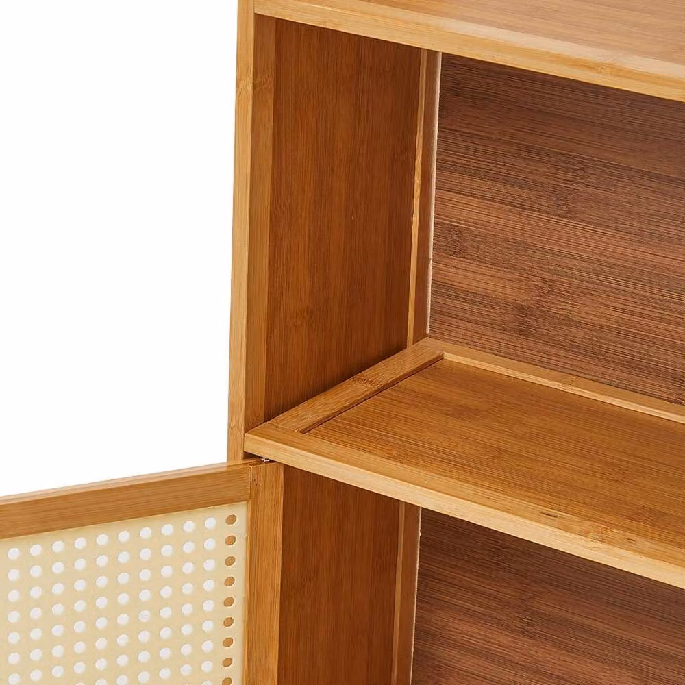 FLAVORA Bamboo Storage Cabinet with Rattan Doors and Drawers in Brown, W: 100 cm, D: 60 cm – 3