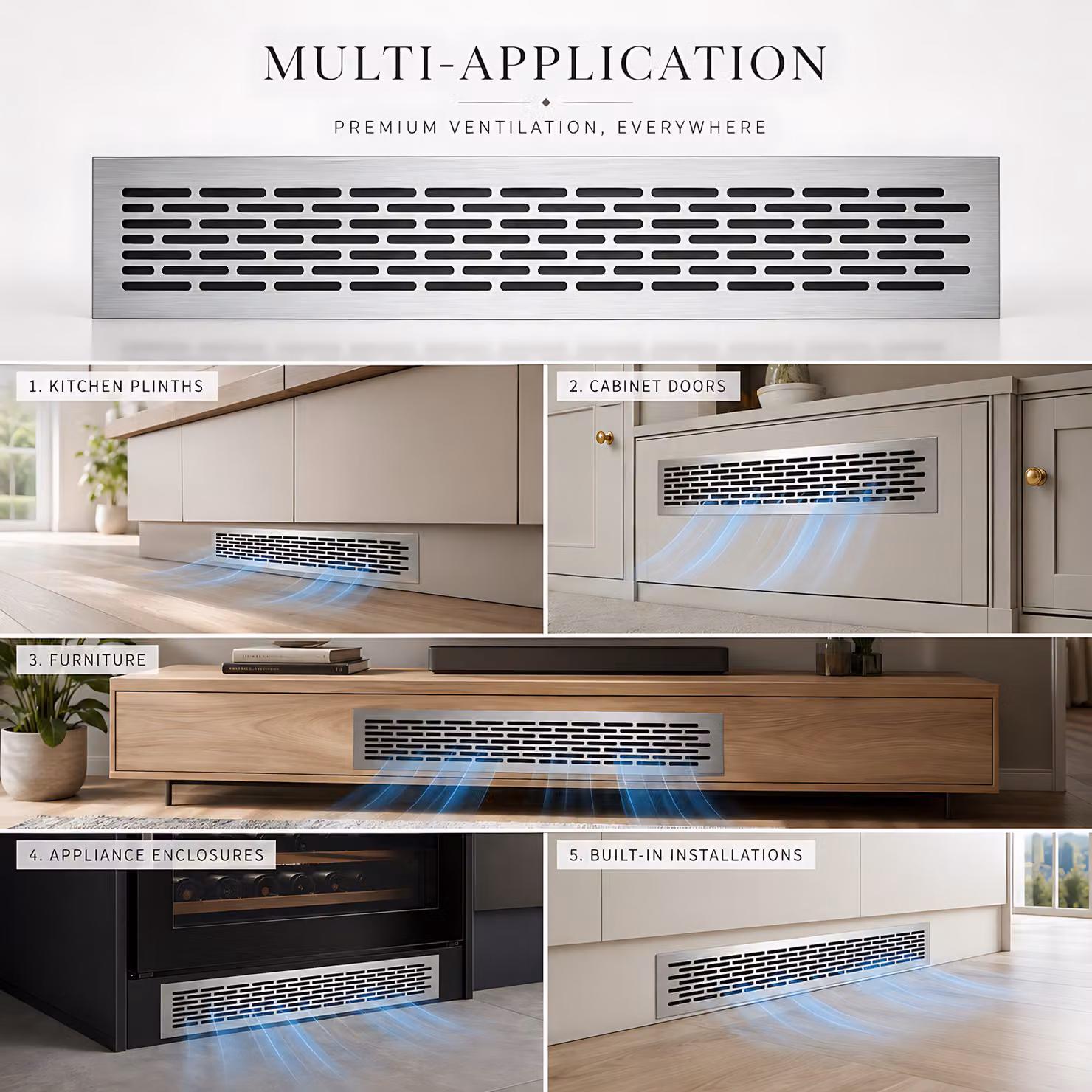 Sola Rectangular Metal Ventilation Grille in Brushed Silver Aluminium, W/D/H: 48.5 x 46 x 0.65 cm – 2