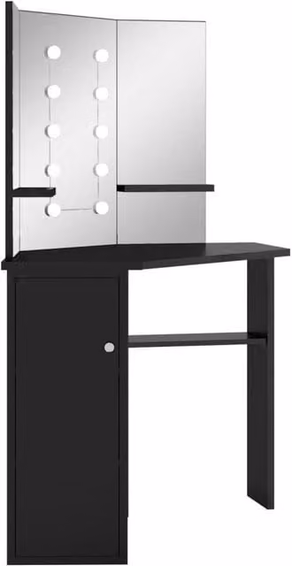 Berkfield Home Beautiful Modern Corner Dressing Table with LED Mirror in Black, W/D/H: 111 x 54 x 141.5 cm – 1