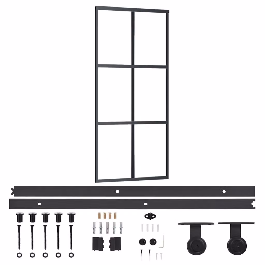 Berkfield Home Black Sliding Glass and Aluminium Door with Hardware Set, W: 90 cm, H: 205 cm – 2