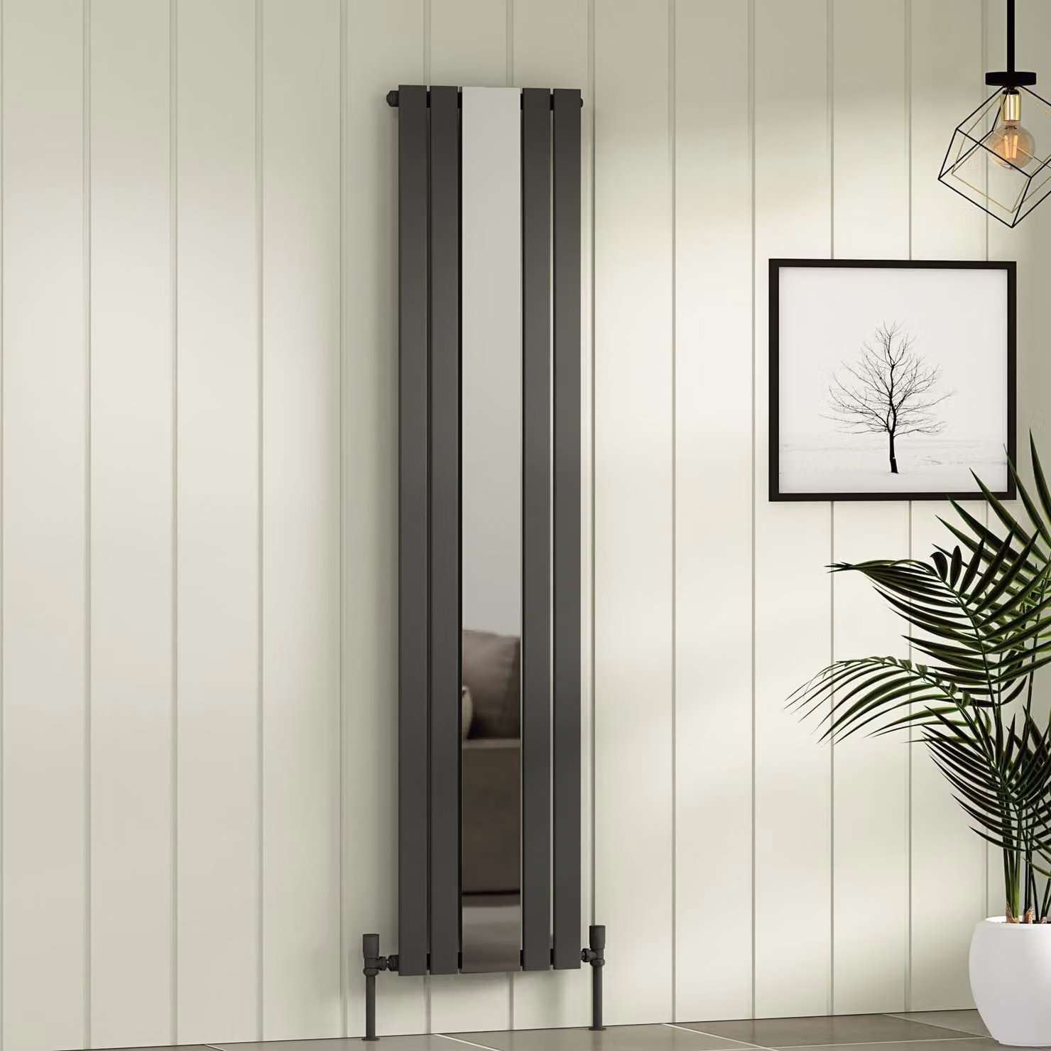 Aurexa Anthracite Vertical Mirror Designer Radiator, Single Flat Panel, H: 180 cm, W: 41.9 cm
