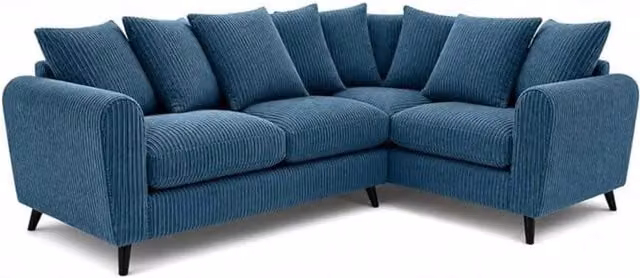 SOFASELECTION UK Harlow Modern Blue Jumbo Cord Right Hand Corner Sofa with Dual Arms and Scatter Cushions