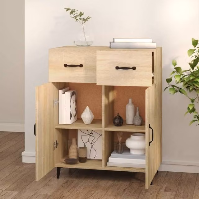 Berkfield Home Sonoma Oak Sideboard in Beige, W/D/H: 69.5 x 34 x 90 cm