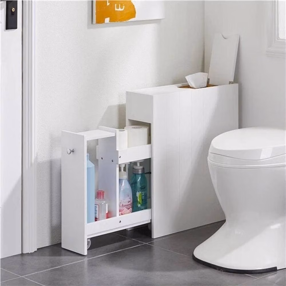 KORVIXA Slim Freestanding Bathroom Storage Cabinet in White, W: 90 cm, H: 75 cm – 2