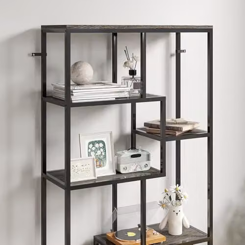 HOMCOM 7-Tier Industrial Geometric Bookshelf, Grey and Black, W: 80.0 cm, D: 30.0 cm, H: 180.0 cm – 5
