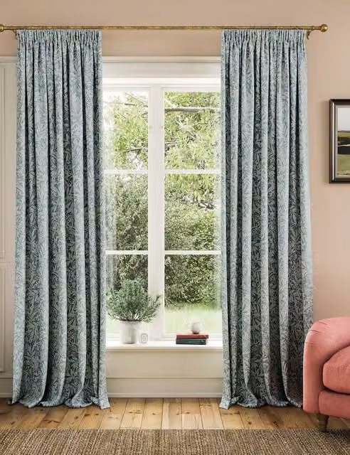 Joules Twilight Ditsy Floral Pure Cotton Pencil Pleat Curtains, Duck Egg Blue, H: 229 cm x W: 168 cm