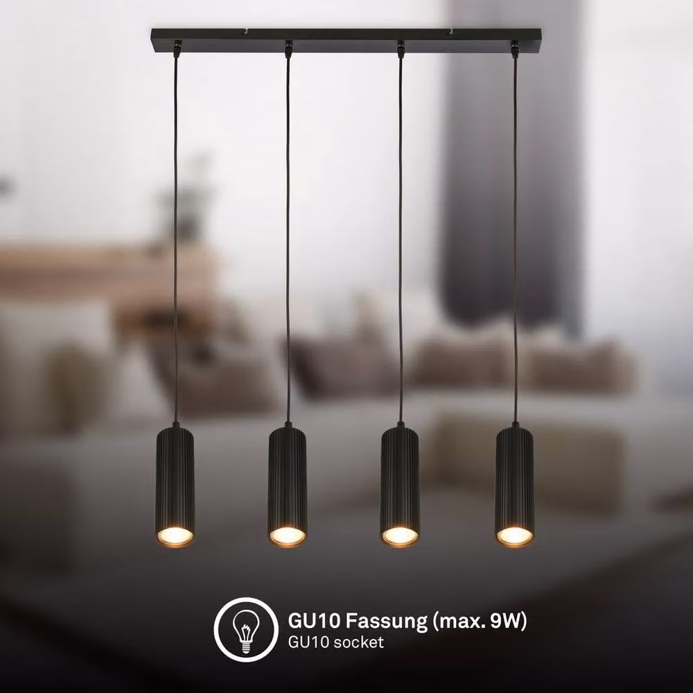 Briloner Black Modern 4 Light Height Adjustable Pendant Light for GU10 Bulbs, W/D/H: 76 x 76 x 120 cm – 2
