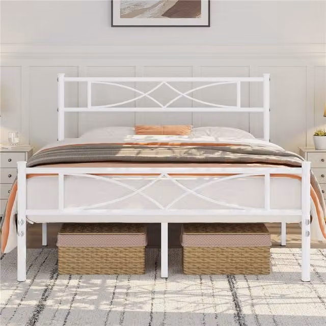 Yaheetech Metal Bed Frame in White, 140 x 200 cm