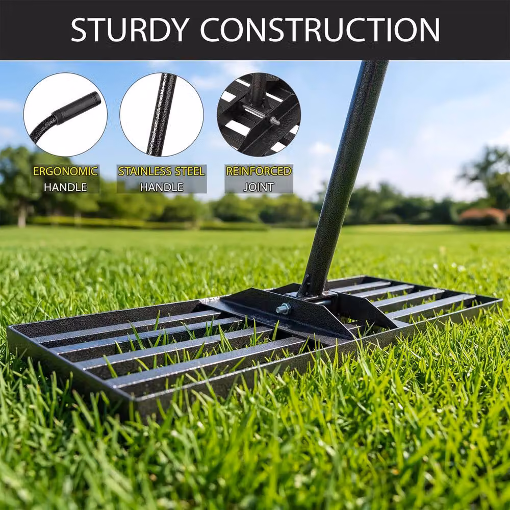 Crystals Lawn Leveling Rake with 78 inch Steel Extended Handle in Black – 3