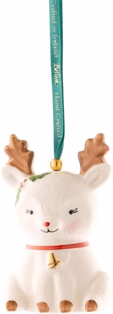 Belleek Classic Porcelain Reindeer Christmas Ornament in White and Gold