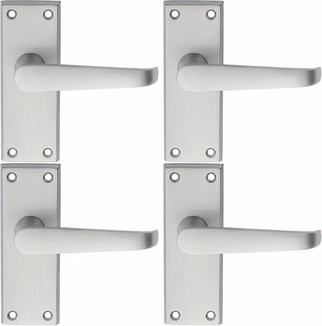 Loops 4 Pairs of Straight Handle on Short Latch Backplate in Satin Chrome, 118 x 42 mm