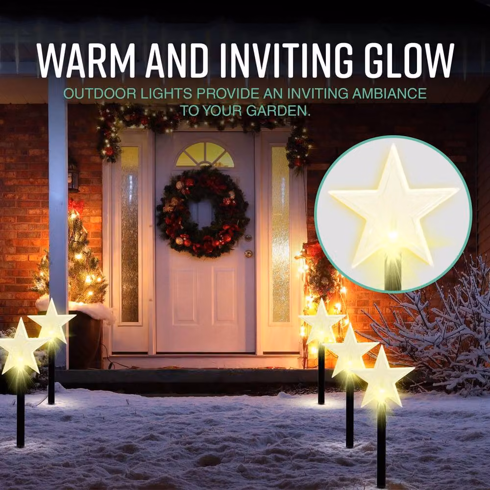 Globrite 5 Pack Star LED Garden Christmas Pathway Lights, Cool White, 39 cm Stakes – 3