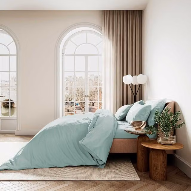 Bedeck of Belfast 400 Thread Count Mako Satin Cotton Super Kingsize Duvet Cover Set with Pillowcases, Green
